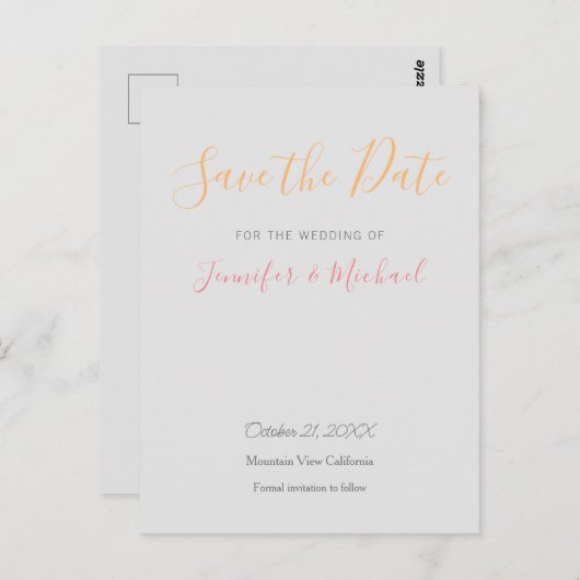 Hochzeitsdesign Modernes Design Save the Date Postkarte (Vorne/Hinten)