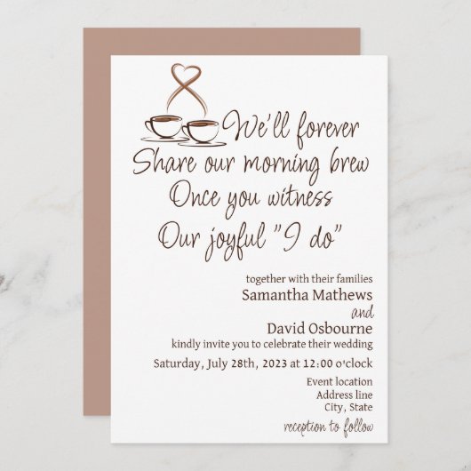 Hochzeitsdesign zum Thema Kaffee Einladung (Vorne/Hinten)