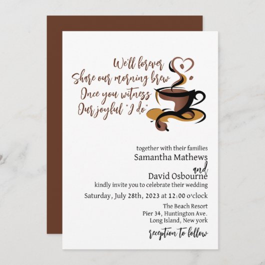 Hochzeitsdesign zum Thema Kaffee Einladung (Vorne/Hinten)