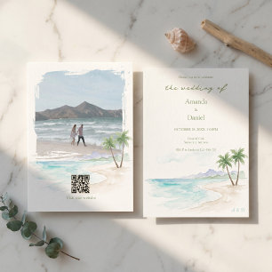Hochzeitsdestination Hawaii Aquarell Strand Foto  Einladung