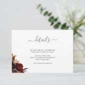 Hochzeitsdetails burgund rustikale Herbstblumen En Begleitkarte (Stehend Vorderseite)