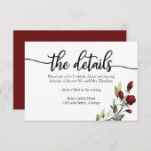 Hochzeitsdetails Burgundy-RSVP-Karte RSVP Karte (Vorne/Hinten)