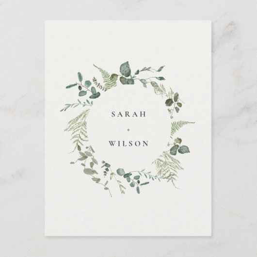 Hochzeitsdetails der botanischen Eukalyptus-Wasser Begleitkarte (Rückseite)