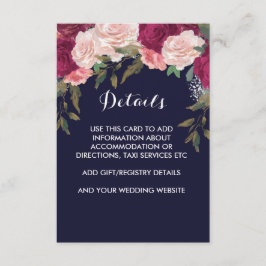 Hochzeitsdetails der Marine Karte Rosa bordeauxrot