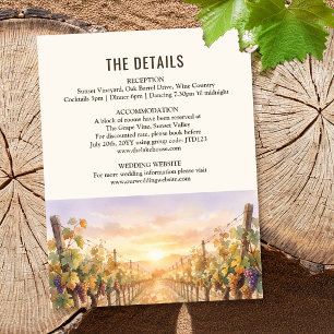 Hochzeitsdetails der Sunset Vineyard Landschaft Begleitkarte