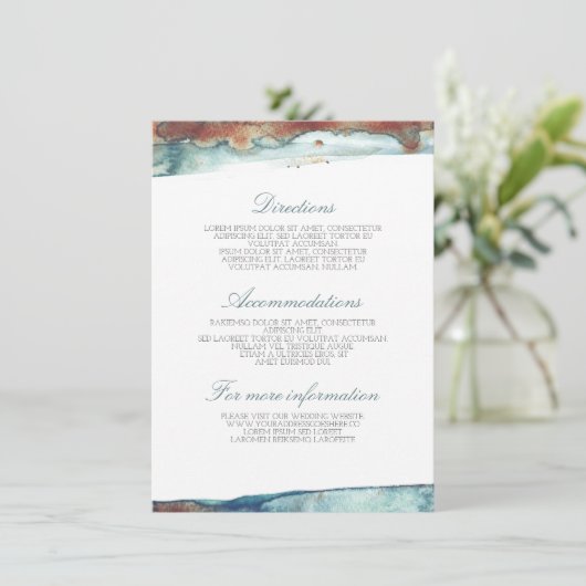 Hochzeitsdetails der Wasserfarbenswaschmeere - Inf Begleitkarte (Stehend Vorderseite)