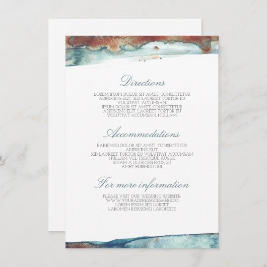 Hochzeitsdetails der Wasserfarbenswaschmeere - Inf Begleitkarte (Vorne/Hinten)