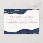 Hochzeitsdetails des Navy Blue Marble Agate Gold G Begleitkarte (Vorderseite)