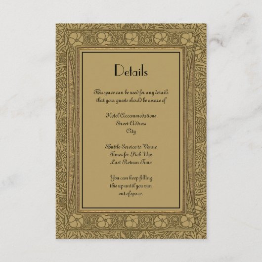 Hochzeitsdetails Elegantes Jugendstil Begleitkarte (Vorderseite)