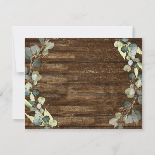 Hochzeitsdetails Eukalyptus Grüne Rustikales Holz Einladung (Rückseite)