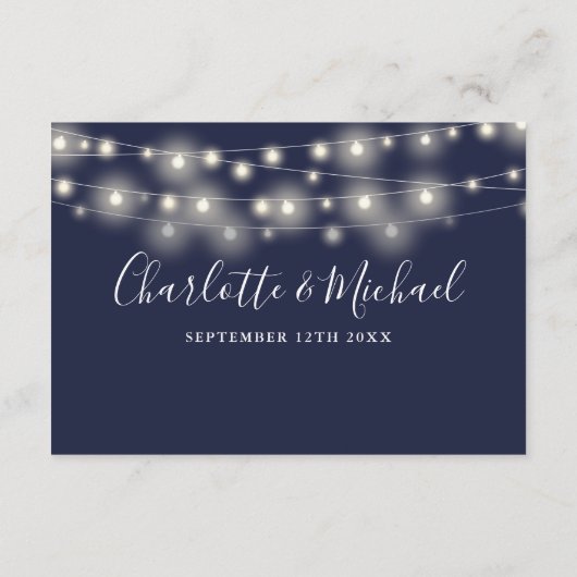 Hochzeitsdetails Frühlingsleuchten Script Navy Blu Begleitkarte (Rückseite)
