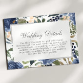 Hochzeitsdetails für blaues Blumenmuster Begleitkarte