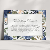 Hochzeitsdetails für blaues Blumenmuster Begleitkarte
