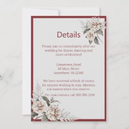 Hochzeitsdetails für Burgund, Rose und Weiße Rosen Einladung
