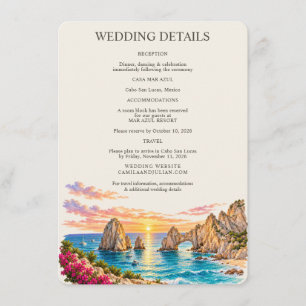 Hochzeitsdetails für Cabo San Lucas Begleitkarte