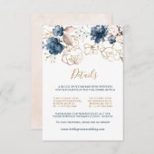Hochzeitsdetails für Rose in Navy und Gold Begleitkarte (Vorne/Hinten)