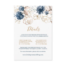 Hochzeitsdetails für Rose in Navy und Gold