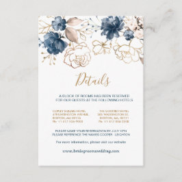 Hochzeitsdetails für Rose in Navy und Gold Begleitkarte