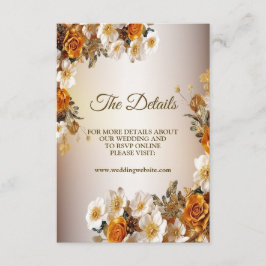Hochzeitsdetails Golden Orange Weißes Blume Begleitkarte