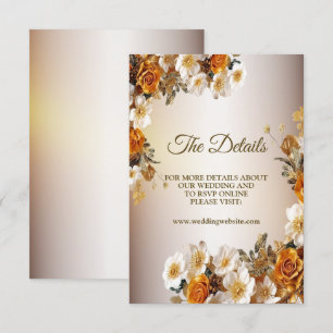 Hochzeitsdetails Golden Orange Weißes Blume Begleitkarte