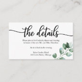 Hochzeitsdetails Grünkalligrafie Begleitkarte (Vorderseite)