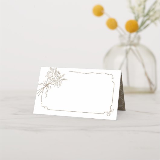 Hochzeitsdetails Handgezeichneter Bow & Ribbon Bou Platzkarte (Vorderseite)
