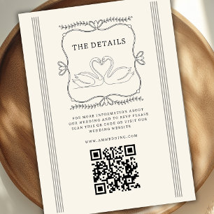 Hochzeitsdetails im Vintage-Schwan- QR-Code  Begleitkarte