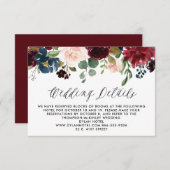 Hochzeitsdetails in Burgund und Blauen Blumengärte RSVP Karte (Vorne/Hinten)