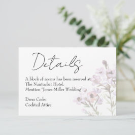 Hochzeitsdetails Karte - Elegantes lila Blumen The
