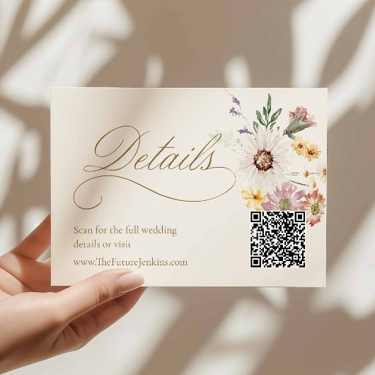 Hochzeitsdetails Karte mit QR-Code im Wildblumen-D