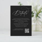 Hochzeitsdetails mit Schriftmonogramm Schwarzer QR Begleitkarte (Stehend Vorderseite)