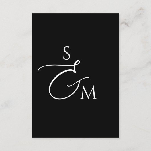 Hochzeitsdetails mit Schriftmonogramm Schwarzer QR Begleitkarte (Rückseite)