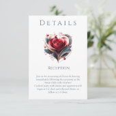 Hochzeitsdetails - Moderne herzförmige Rose Begleitkarte (Stehend Vorderseite)