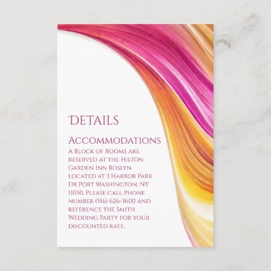 Hochzeitsdetails - Moderne rosa Gelb- Begleitkarte (Rückseite)