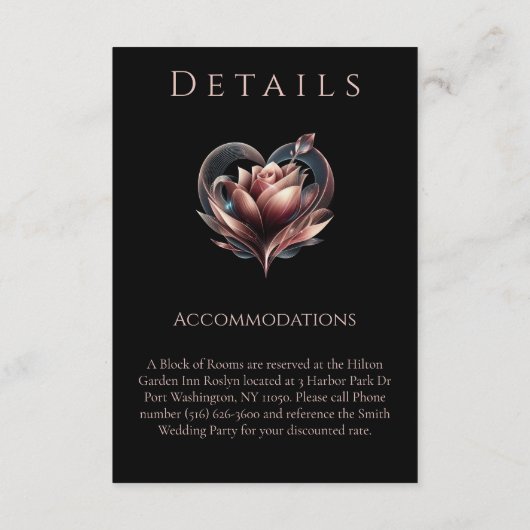 Hochzeitsdetails - Moderne Rose mit Herz-/Kreislau Begleitkarte (Rückseite)