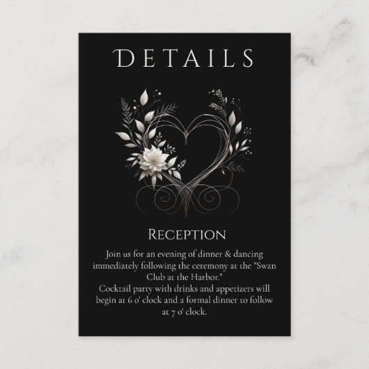 Hochzeitsdetails - Moderne weiße Blume mit Herz Begleitkarte (Vorderseite)