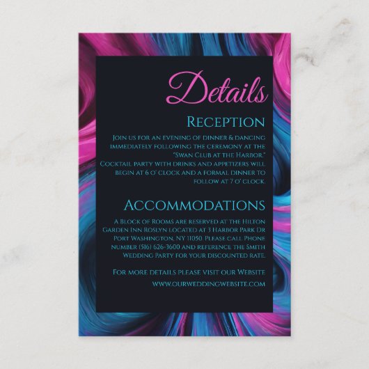 Hochzeitsdetails - Modernes Abstraktes Blau und Ro Begleitkarte (Vorderseite)