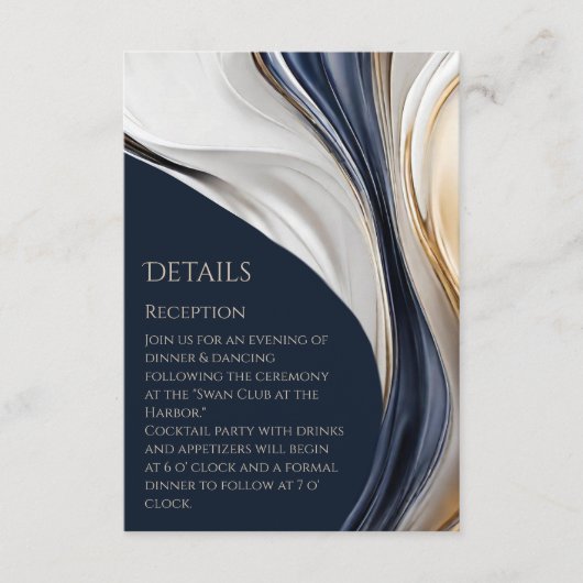 Hochzeitsdetails - Modernes Abstraktes Blau Weiß u Begleitkarte (Vorderseite)