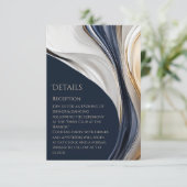 Hochzeitsdetails - Modernes Abstraktes Blau Weiß u Begleitkarte (Stehend Vorderseite)