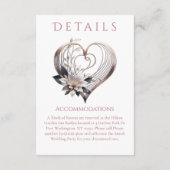 Hochzeitsdetails - Modernes rosa Herz mit Blume Begleitkarte (Rückseite)