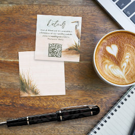 Hochzeitsdetails QR-Code Coastal Boho Silberreiher Begleitkarte