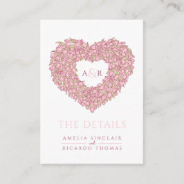 Hochzeitsdetails Rosa Tulpen Herzknochen Monogramm Begleitkarte