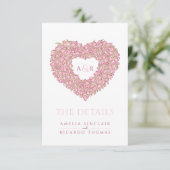 Hochzeitsdetails Rosa Tulpen Herzknochen Monogramm Begleitkarte (Stehend Vorderseite)