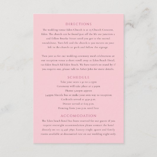 Hochzeitsdetails Rosa Tulpen Herzknochen Monogramm Begleitkarte (Rückseite)