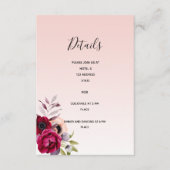 Hochzeitsdetails Rose goldbordeauxfarbener Empfang Begleitkarte (Vorderseite)