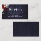 Hochzeitsdetails Rustikale Blumenhochzeit Navy Bla Begleitkarte (Vorne/Hinten)