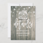 Hochzeitsdetails Rustikales Holz Mason Jars Streic Einladung (Vorderseite)