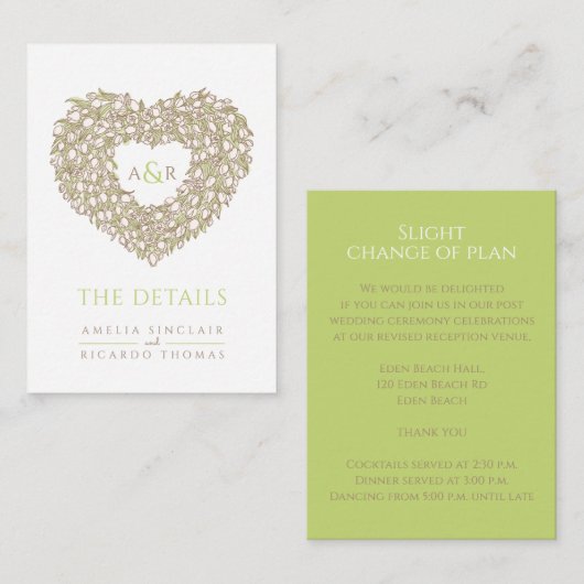 Hochzeitsdetails Tulpenbouquet-Monogramm braun Begleitkarte (Vorne/Hinten)