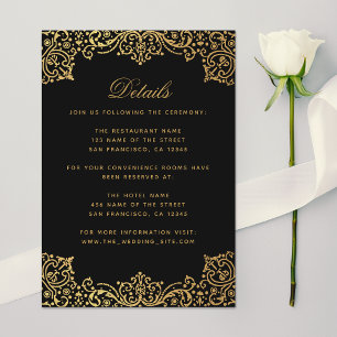 Hochzeitsdetails Vintage Schwarz Gold Elegant Anti Begleitkarte