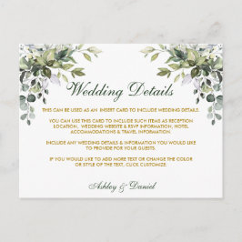 Hochzeitsdetails Wasserfarbengrün Gold-Karte Postkarte